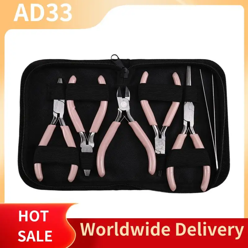 Lightweight Pink Anti-Slip Handle Jewelry Pliers 6-Piece Set For DIY Jewelry Making And Needlework Crafting