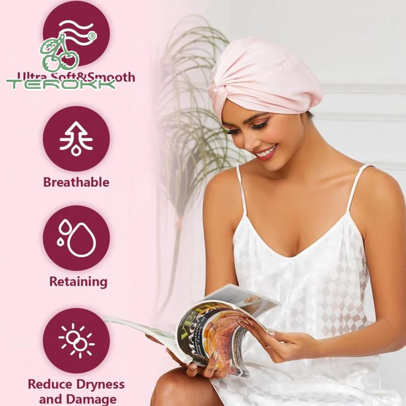 Gorro de dormir liso de satén para mujer, gorro de dormir de noche de doble capa para mujer, gorros de ducha, gorros de pelo impermeables para dormir