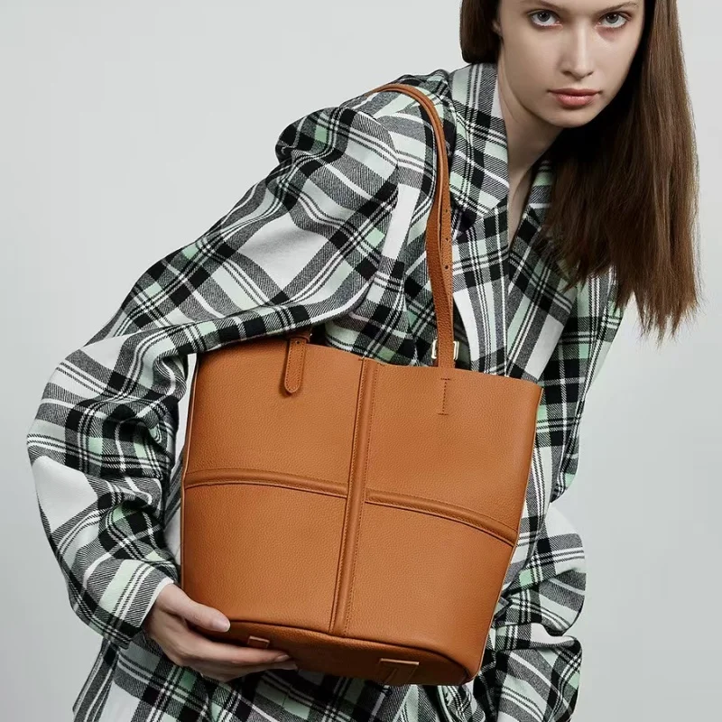 Fashion Handbag Mother-Child Bag Large Capacity Textured Shoulder Bag Top Layer Cowhide Luxury Tote Women's Bag