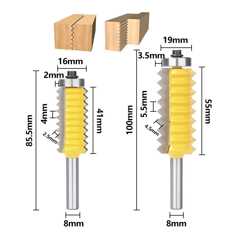 CMCP Tenon Milling Cutter 8mm Shank Finger Joint Glue Milling Cutter Raised Panel V joint Router Bits Wood Engraving Cutters