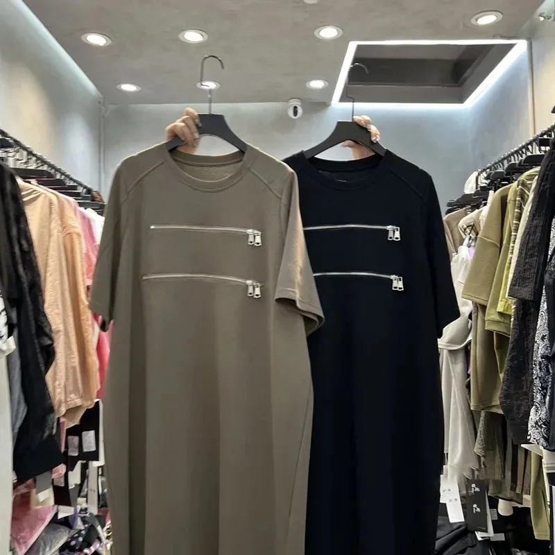 Dresses Extra Large Size 300 kg Zipper Round Neck Short Sleeve T-shirt Long Skirt Women's Summer Loose Over-the-knee Dress Tide