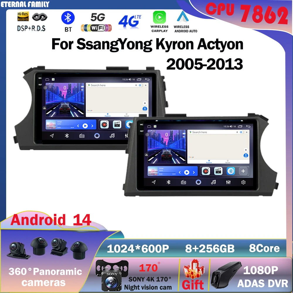 

Android 14 Car Radio For SsangYong Kyron Actyon 2005-2013 7862CPU Multimedia Player Autoradio GPS System Touch Screen 4G NO 2DIN