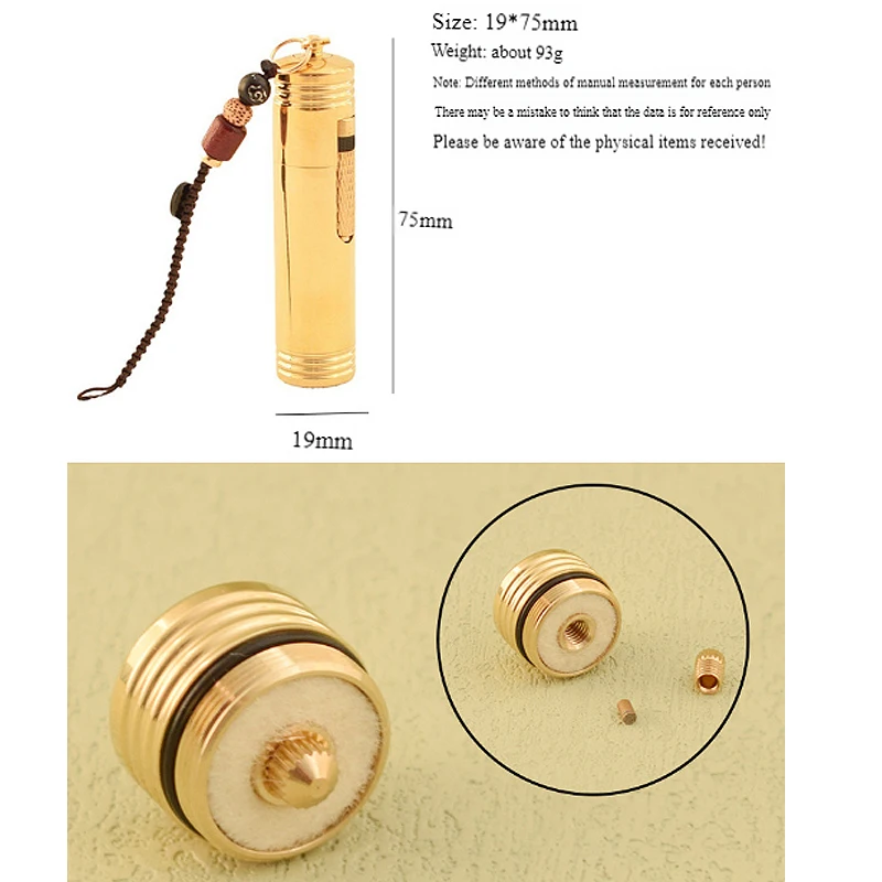 Portable Antique Copper Lighter Thin Cylinder Brass Lighter Retro Unusual Gasoline Lighter EDC Gadget 72mm * 22mm