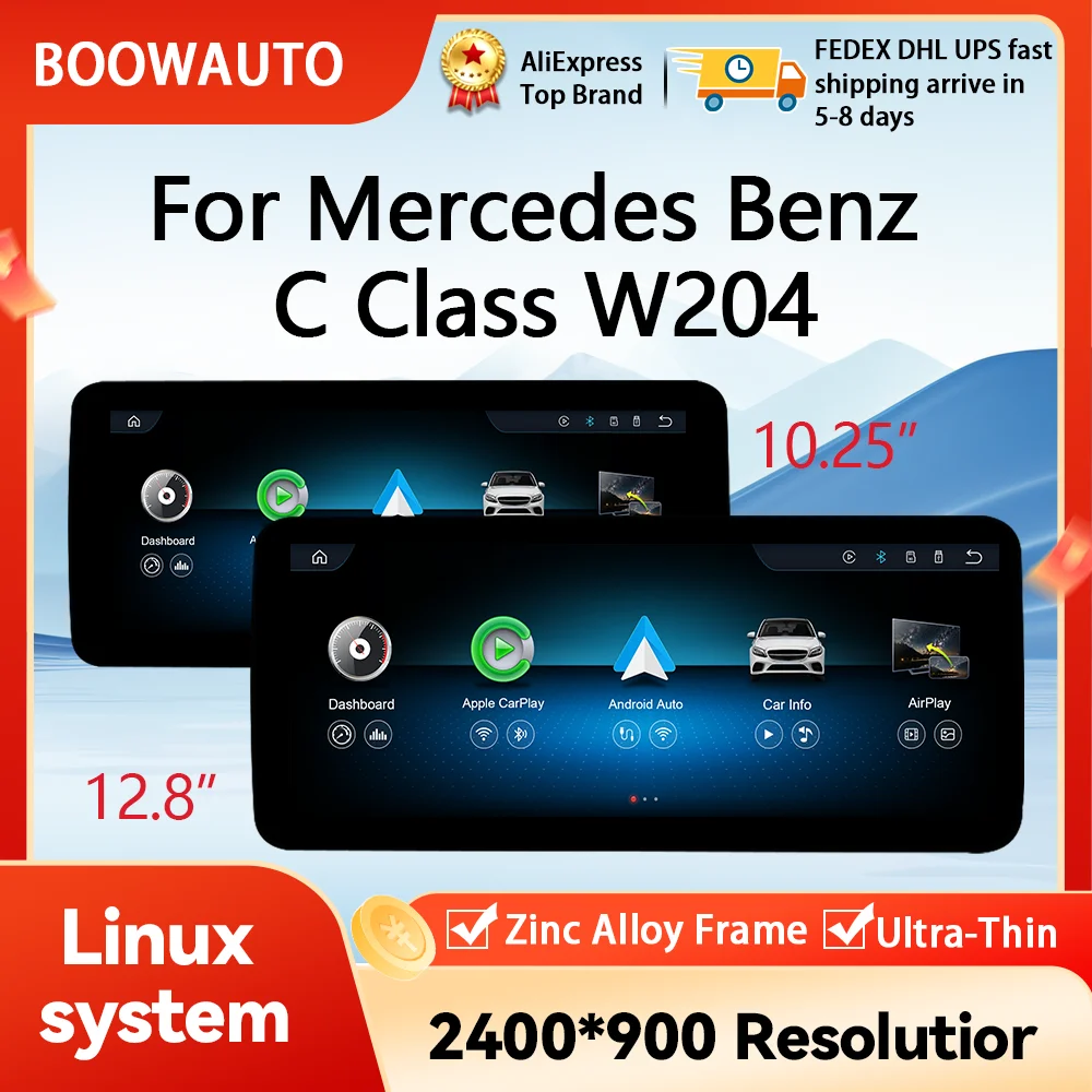 2400*900 HD Linux Screen Wireless CarPlay Android Auto Multimedia Display for Mercedes-Benz C Class W204 S204 NTG4.0 2008-2010