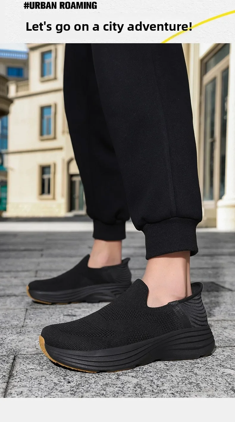 New Men Wide Toe Slip On Mesh Sneakers Breathable Thick Sole Shock Absorbing Walking Shoes Casual Commuting Shoes