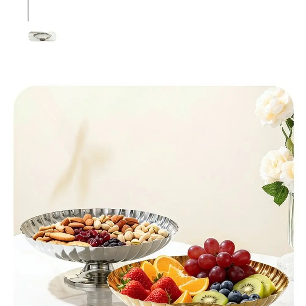 Luxury Metal Fruit Dish Nordic Modern 304 Stainless Steel Serving Tray Striped Decorative Bowl For Dining Room Decor