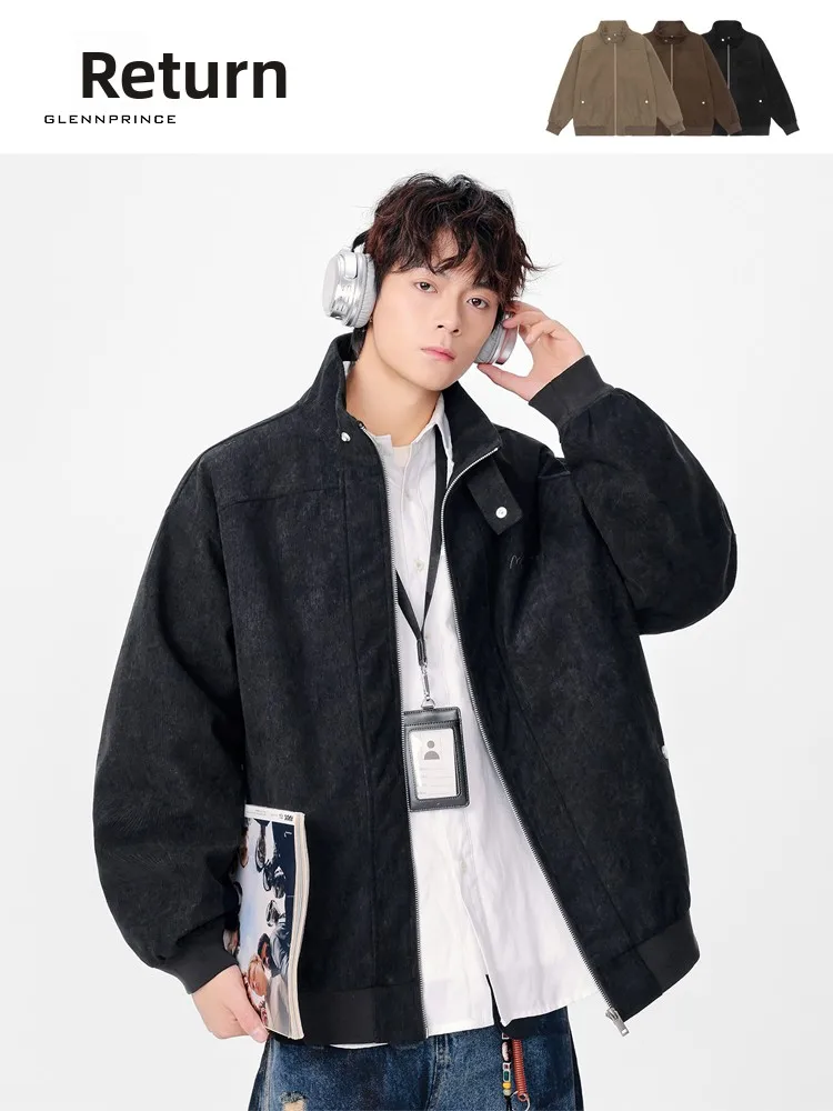 

Мужская осенняя куртка-харрингтон в американском ретро-стиле с воротником-стойкой, из вельвета, новая, класса люкс