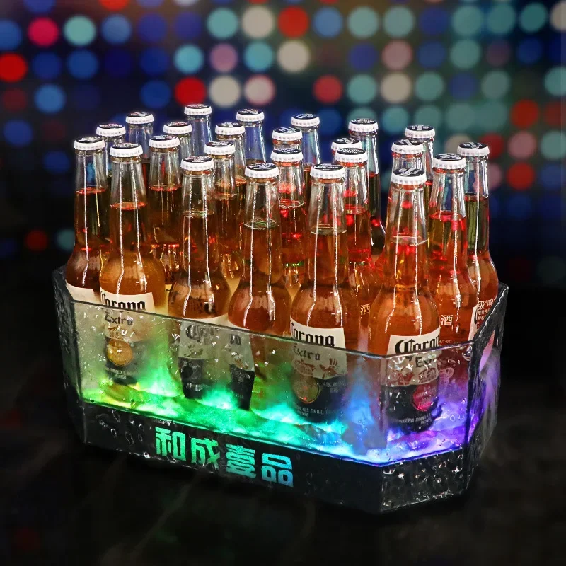 Bar KTV luminous beer frame nightclub LED transparent ice-sealed stone pattern ice pattern plus wine resistant ice bucket