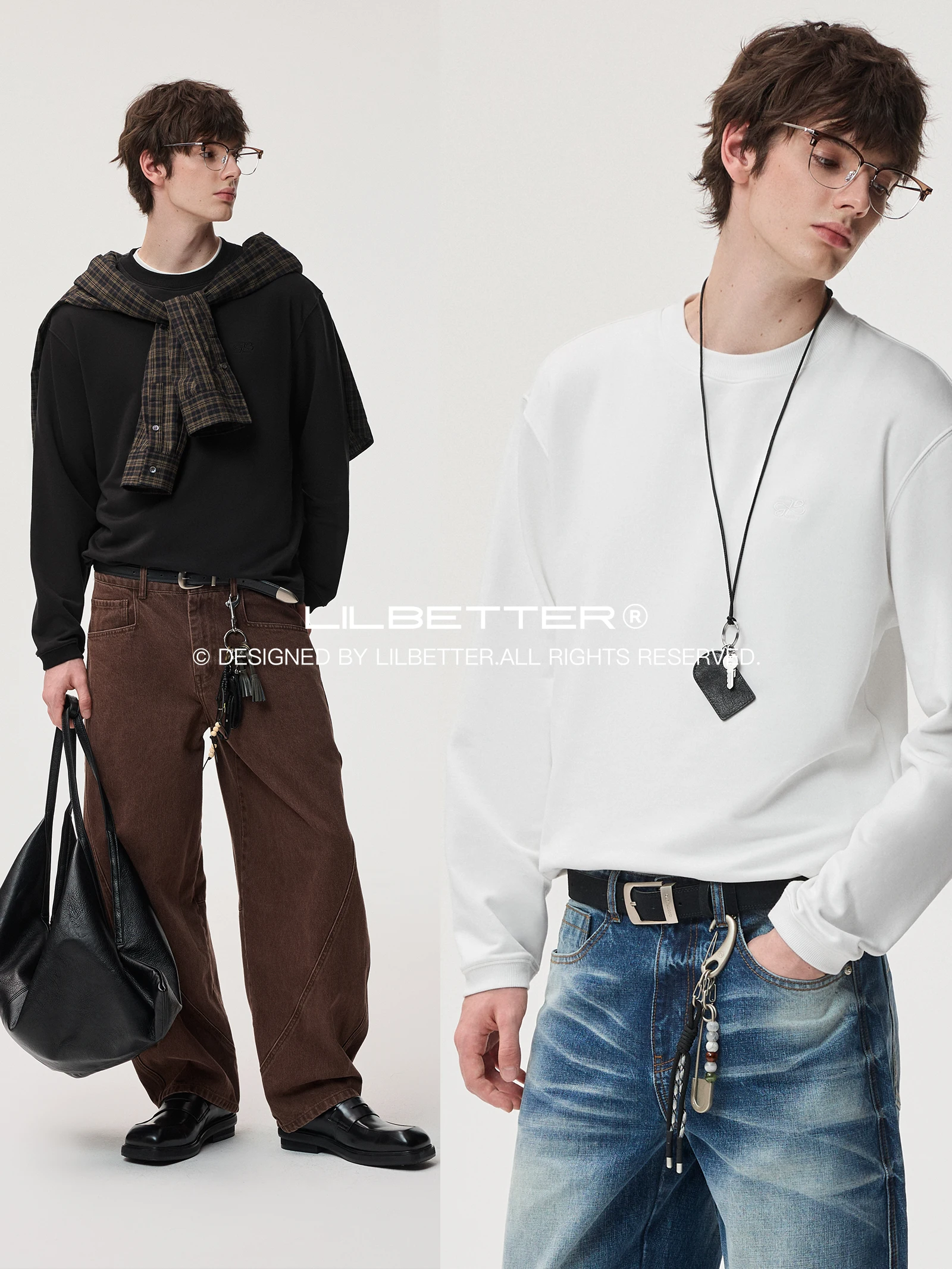 Lilbetter Long Sleeve T-Shirt Embroidered Logo round Neck Loose Fit Base Layer Shirt Soft Towel Texture Autumn Fashion Casual