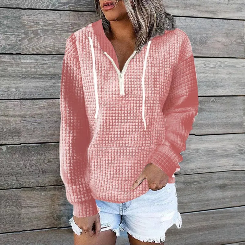 Hoodies New Casual Loose Clothes Loose Women's Tops Pocket Color All-match Long Sleeves Drawstring Pullover Sweatshirts For Lady