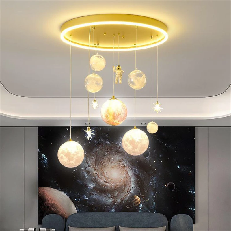 Ceiling Lighting Princess Room Star Astronaut Children\'s Bedroom Chandelier Living Room Hanging Lamp Girls Boys Home Appliance