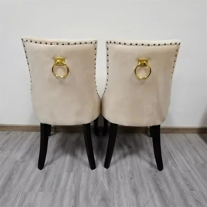 #Light Luxury Rice White Modern Minimalist Wood Velvet Dining Chair with Upholstered Backrest for Home Hotel Restaurant Use