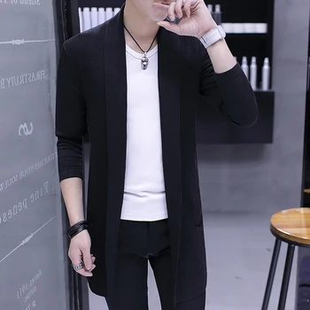 Men's Long Knit Cardigan Coat 2 Hot Sale Sweater Men's Long Knit Sweater Jackets Solid Color Sweatercoat 2