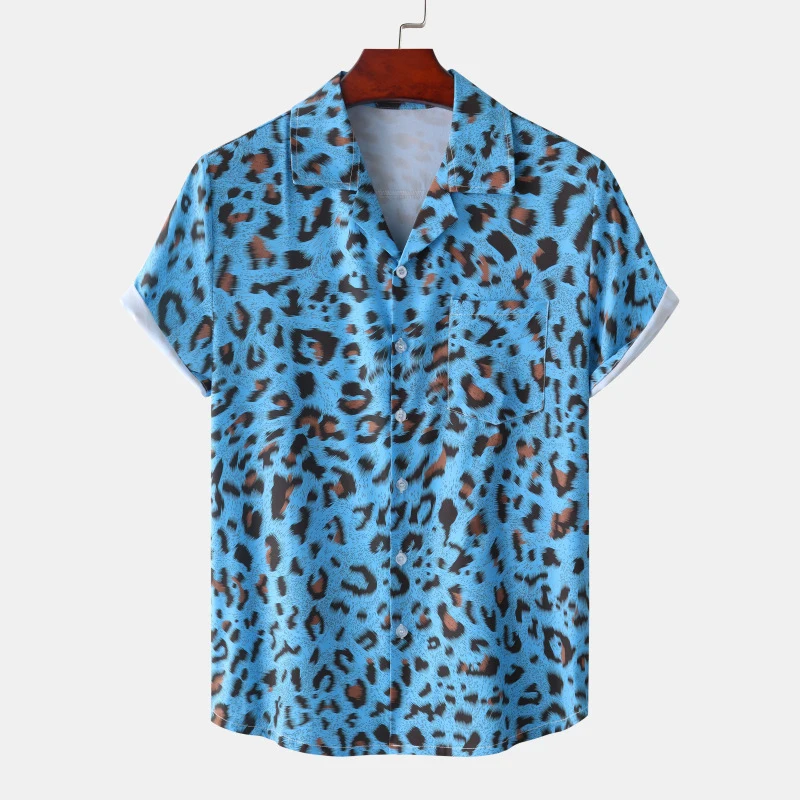 Hawaiian Men\'s Shirt Funny Leopard Print Male Clothing Polka Harajuku Short Sleeve T-shirt Fashion Streetwear Shirt For Man Tops