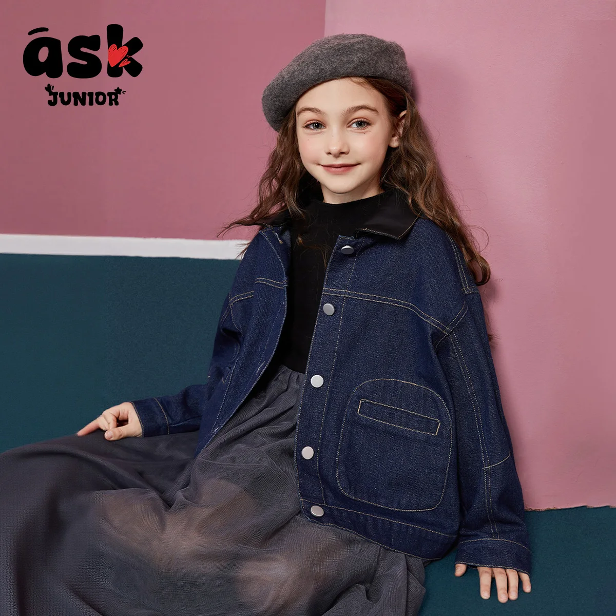 اسأل الأطفال الصغار في منتصف العمر الفتيات الزرقاء الربيع والخريف الجلود طوق عارضة الرجعية المياه في سن المراهقة الدنيم سترة #2