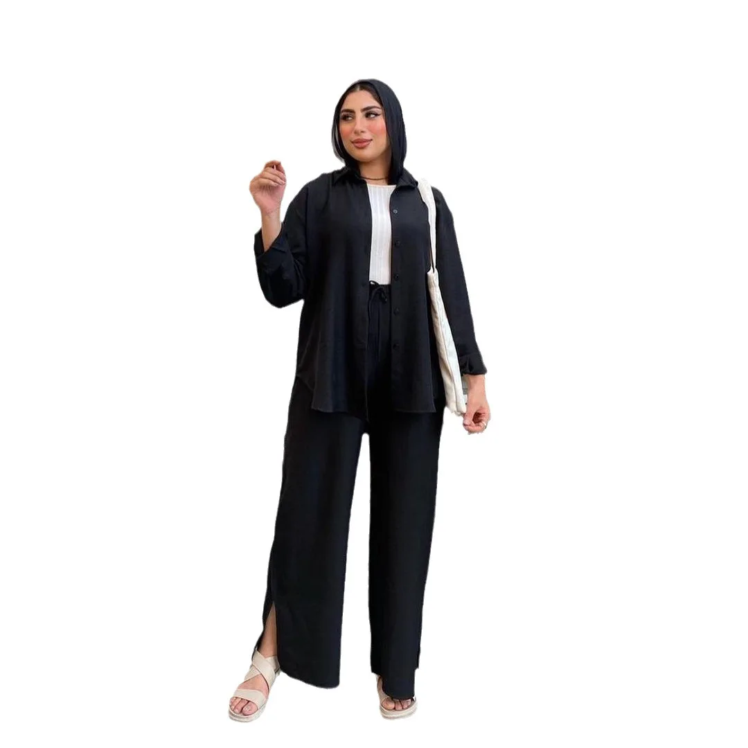 Set da due pezzi da donna Abiti musulmani arabi mediorientali Nuova camicia casual a maniche larghe e set di pantaloni a gamba larga