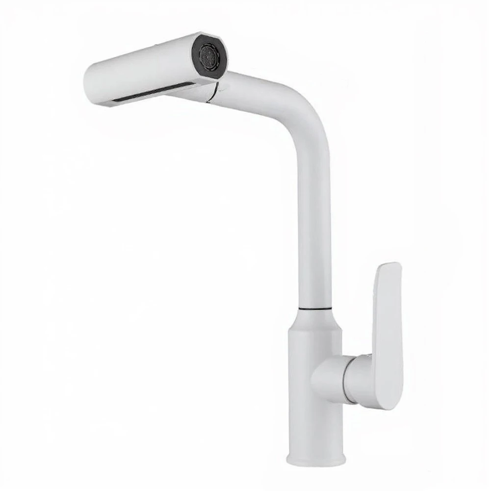 All Copper Waterfall Faucet with 360 Degree Rotation and Telescopic Spout for Kitchen and For Bathroom White or Silver Finish