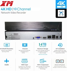 XM 8MP H.265 CCTV NVR 10CH For 2MP 5MP 4K IP Camera Support Human Face Detection Video DVR Recorder Security System XMEYE