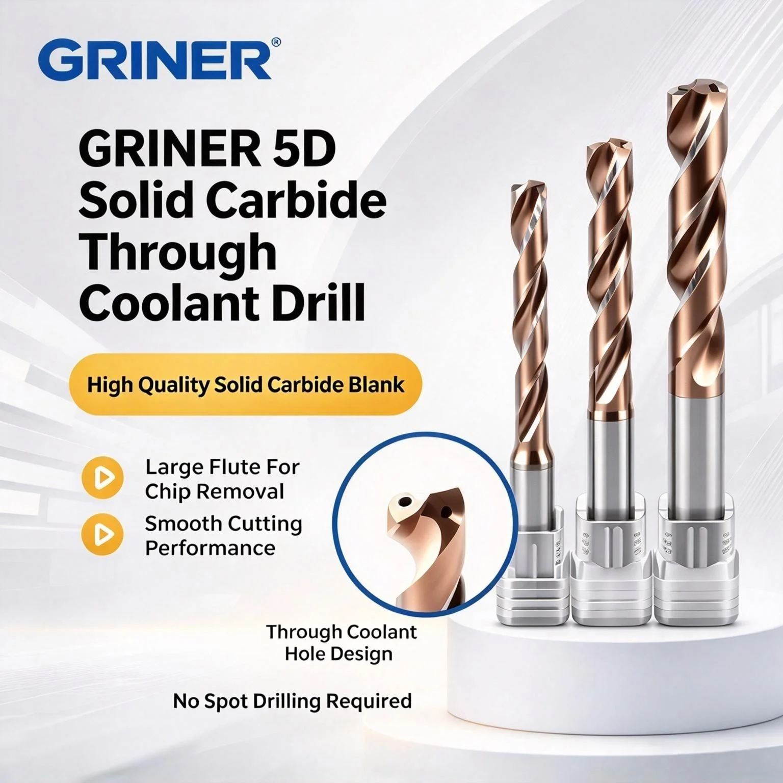 GRINER 5 Times Diameter Through Coolant Carbide Drill Bit Deep Hole Twist Drill For Carbon Steel Stainless Steel Drilling