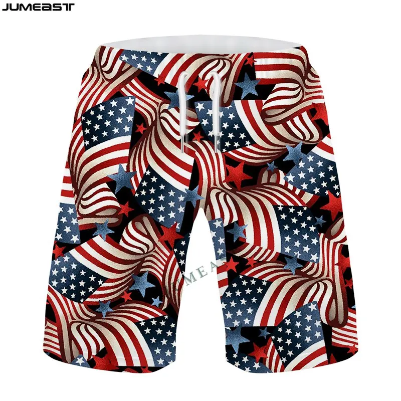 Jumeast Y2k Men Women 3D Printed Camouflage Camo American Flag Hip Shorts Trunks Quick Dry Beach Casual Sweatpants Short Pants