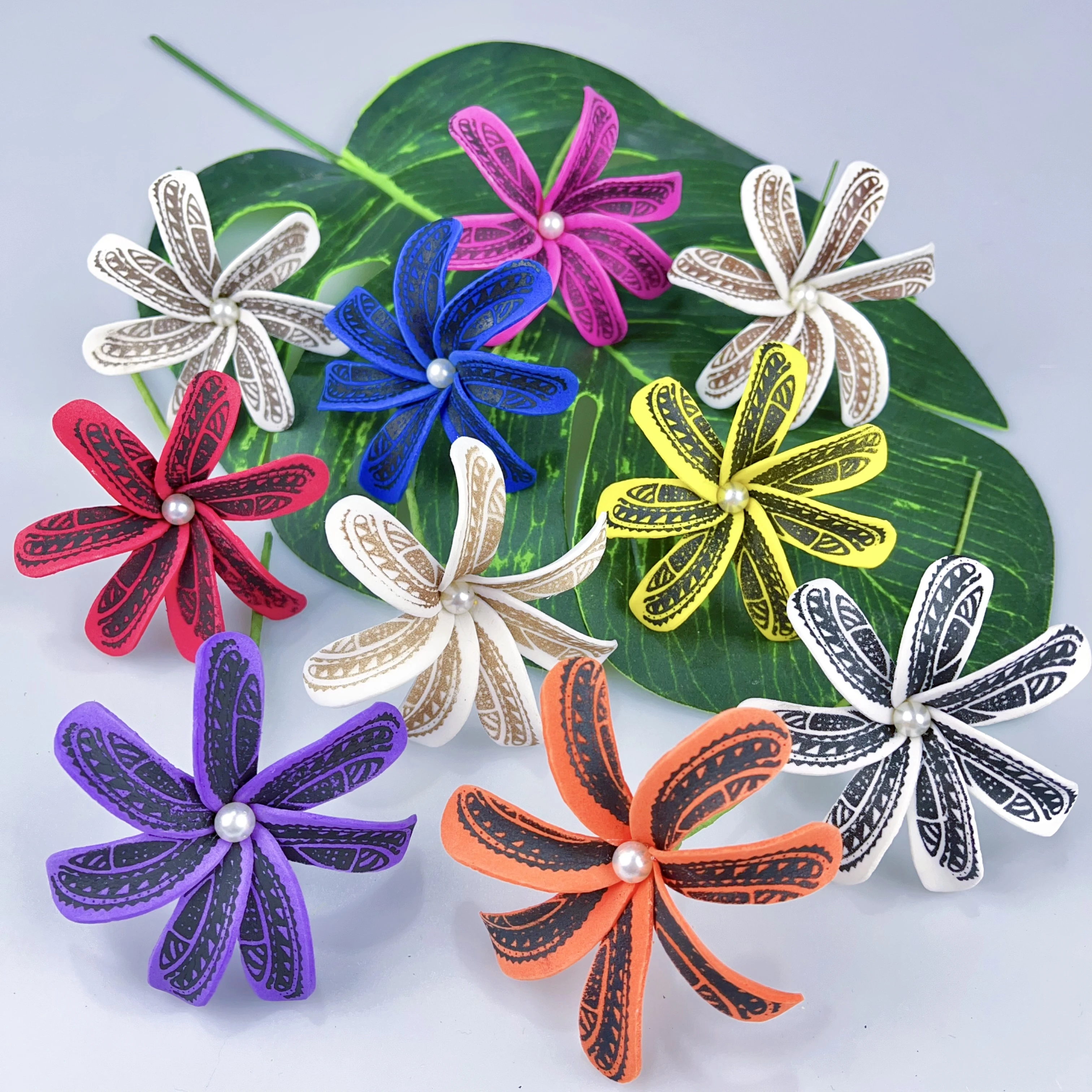 

7Pcs Mixed Colors EVA Foam Tiare Hair Pick Flower Dance Hair Clips Artificial Hawaiian Decorative Hair Accessories