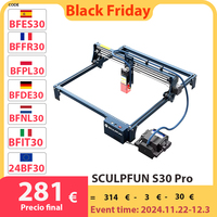 SCULPFUN S30 Pro 10W Laser Engraver Cutter, Automatic Air-assist, 0.06x0.08mm Laser Focus, 32-bit Motherboard, 410x400mm