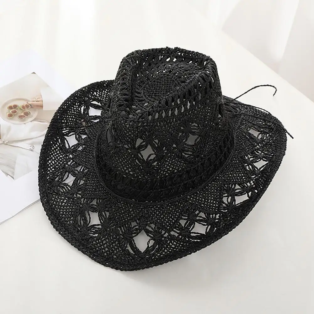 Straw Hat Women Men Summer Handmade Vintage Hollow Western brim Sun Fisherman Mountaineering Bohemian Chain Jewel