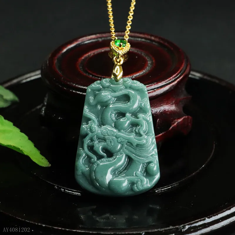 

Кулон из натурального жадеита, синий водный дракон, бренд зодиакального дракона, нефрит