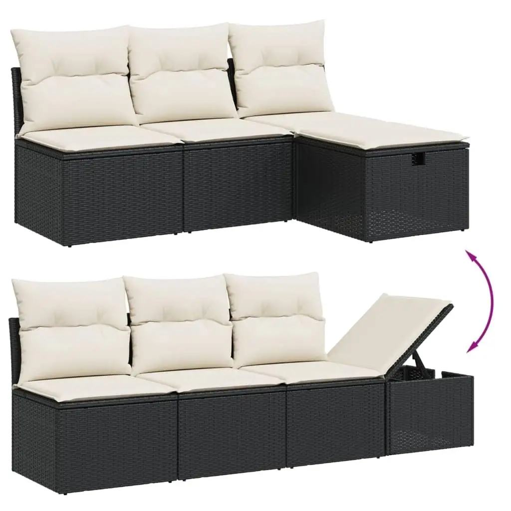Set Sofa Taman 8 Buah Rotan Poli Hitam Modular Furnitur Santai Luar Ruangan