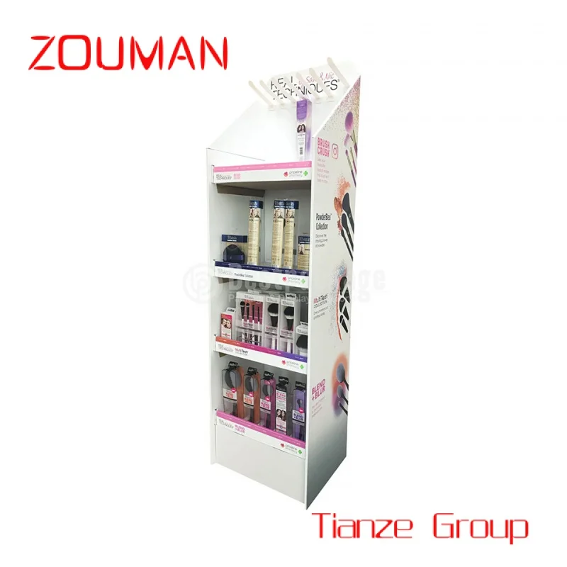 Custom , Shopping Mall  Display Shelf Cosmetic Paper Floor Stand for Makeup