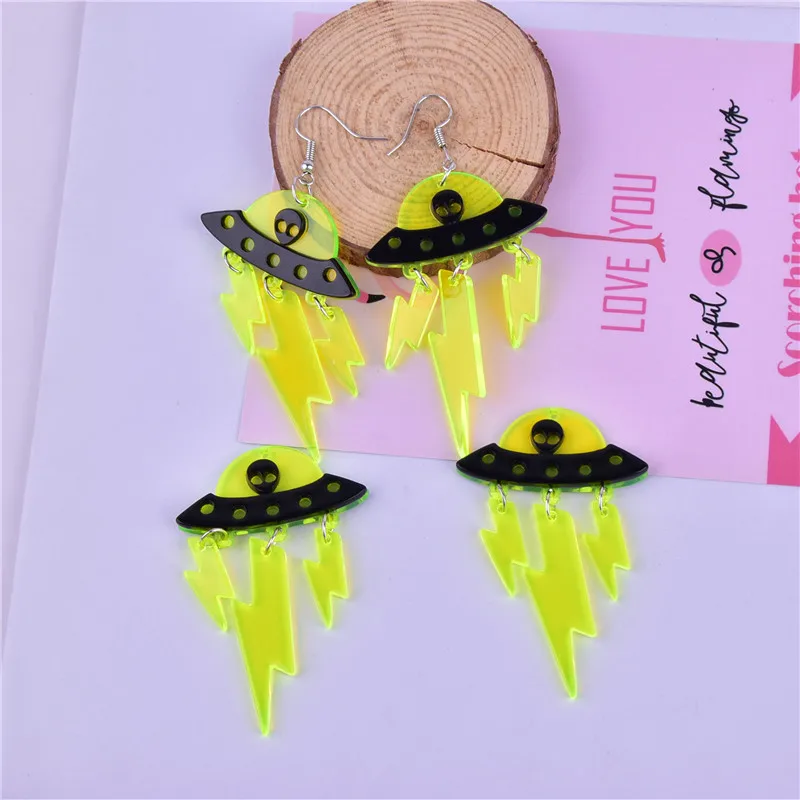 10pcs 38*62mm Alien UFO Spacecraft  Arcylic Charms for  Dangel Earring DIY  Jewelry Making Bulk Wholesale