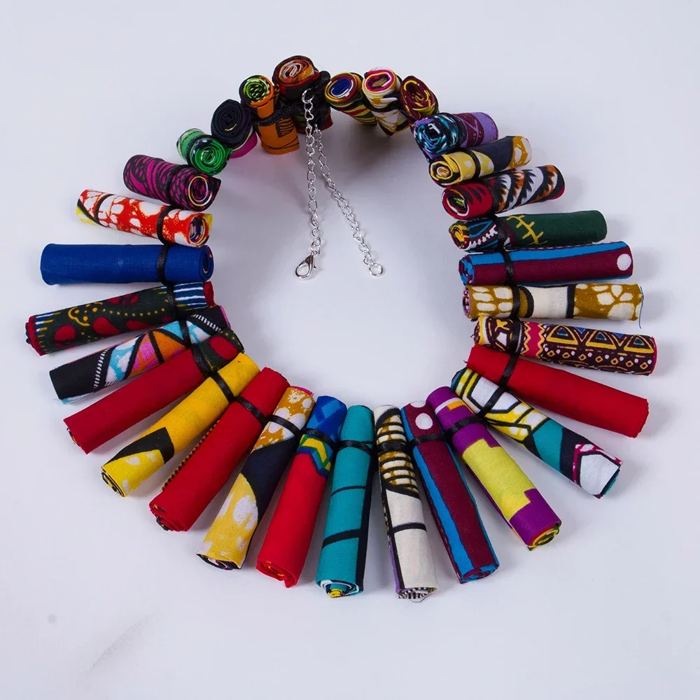 Unique African Women Jewelry Pure Handmade Statement Necklace Africa Printed Wax Fabric Accessories Necklaces WYA30