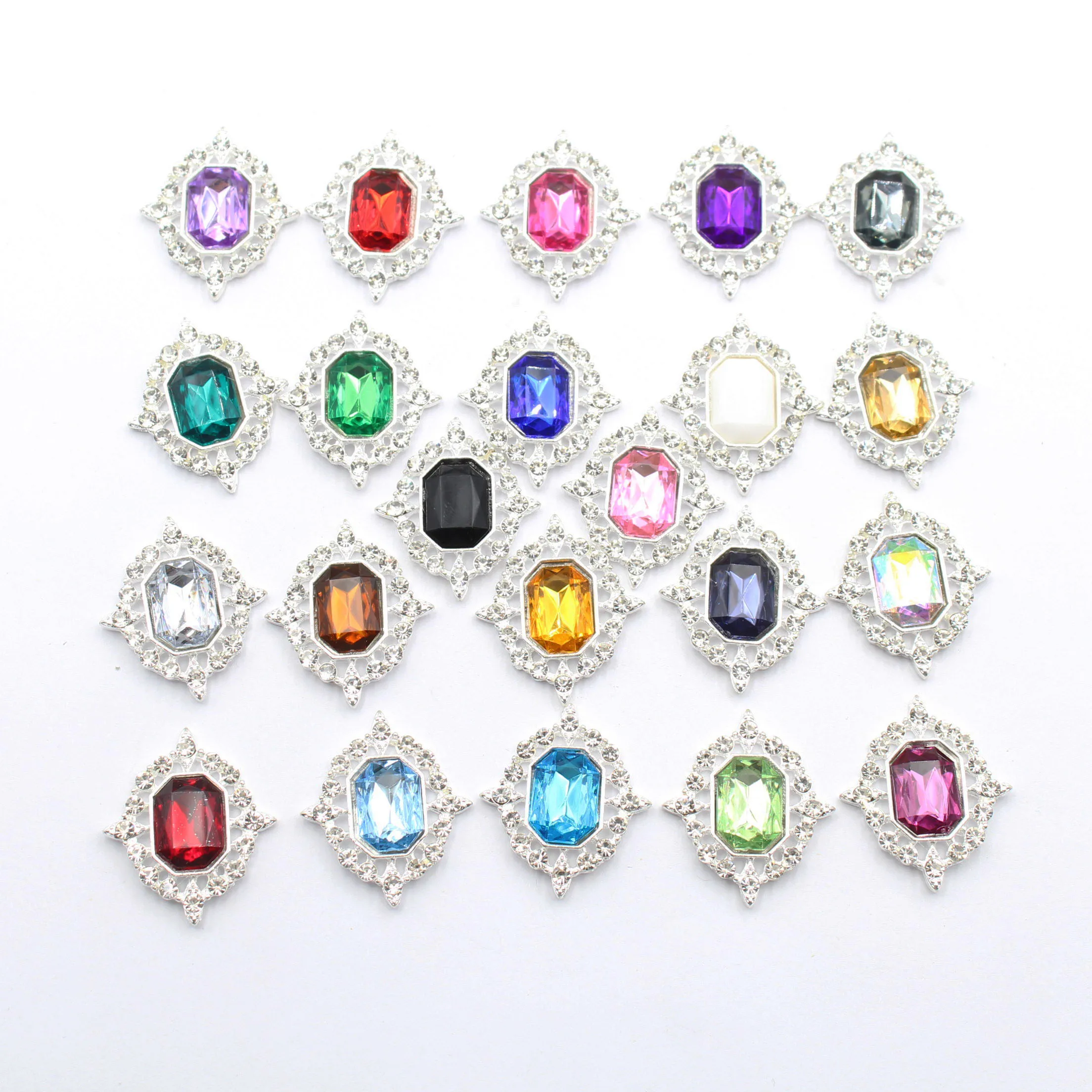 50Pcs Vintage Square Inlaid Crystal Rhinestone Alloy Flower Base Multi‑Color Glass Gem DIY Accessories For Hairpin Headwear Broo