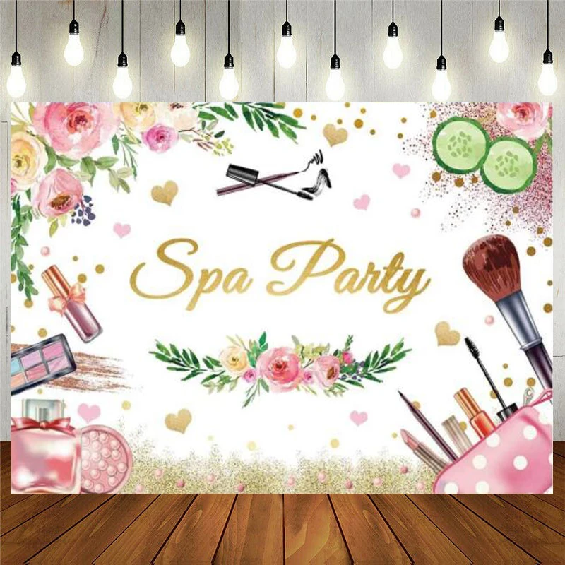 Spa Day Party Photography Backdrop For Teens Girls Princess Sweet Makeup Slumber Background Golden Sparkle Birthday Baby Shower