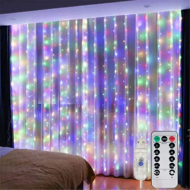 LED Curtain Garland Fairy USB Light String with Remote Control 100-600LED for Christmas New Year Wedding Party Room Decoration