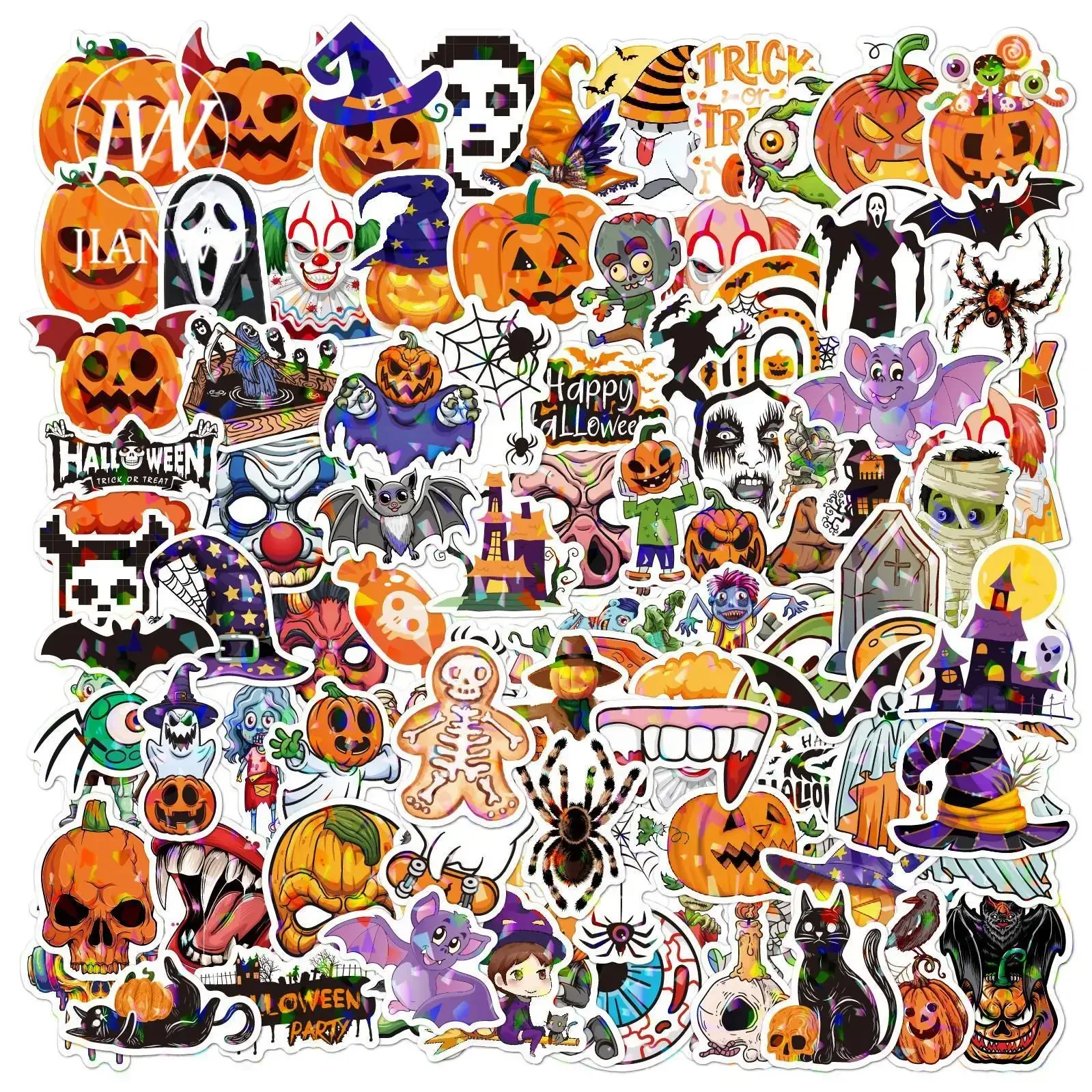 

JIANWU 100 Sheets Cartoon Halloween Holiday Material Decor Graffiti Stickers Creative DIY Journey Collage Stationery