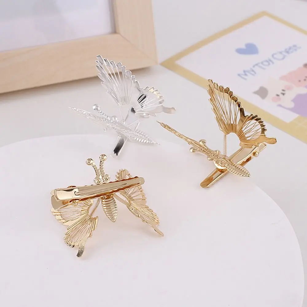 Spring Moving Butterfly Hairpin Gold Silver Hair Decor Butterfly Hair Clip Headdress Hollow Out Butterfly Wings Bangs Hairclip