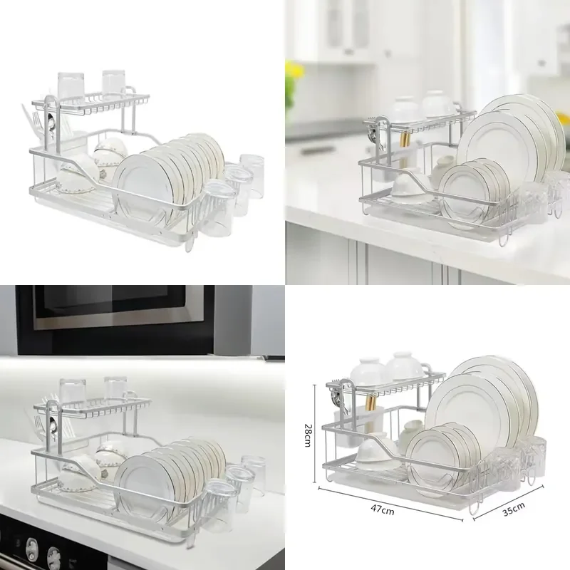 Aluminum Double Kitchen Dish Rack Storage for Bowls and Cups