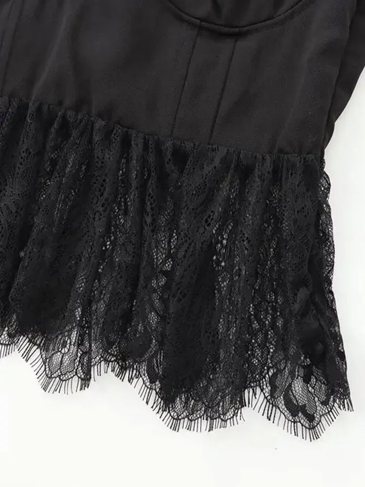 Women\'s Blouses with Lace, O Neck, Sleeveless, Side Zipper, Female Shirts, Sexy Fashion, Chic Tops