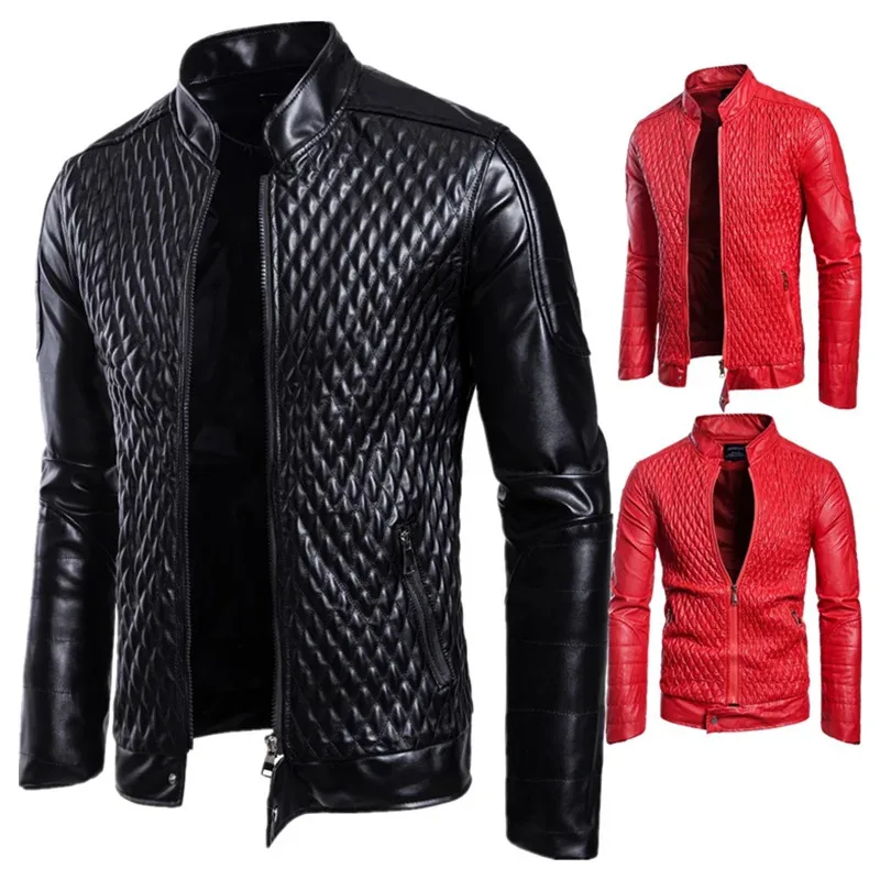 SS23 Nowa butikowa odzież rockowa na występy, personalizowana męska kurtka motocyklowa ze skóry PU w romby, jesień 2023