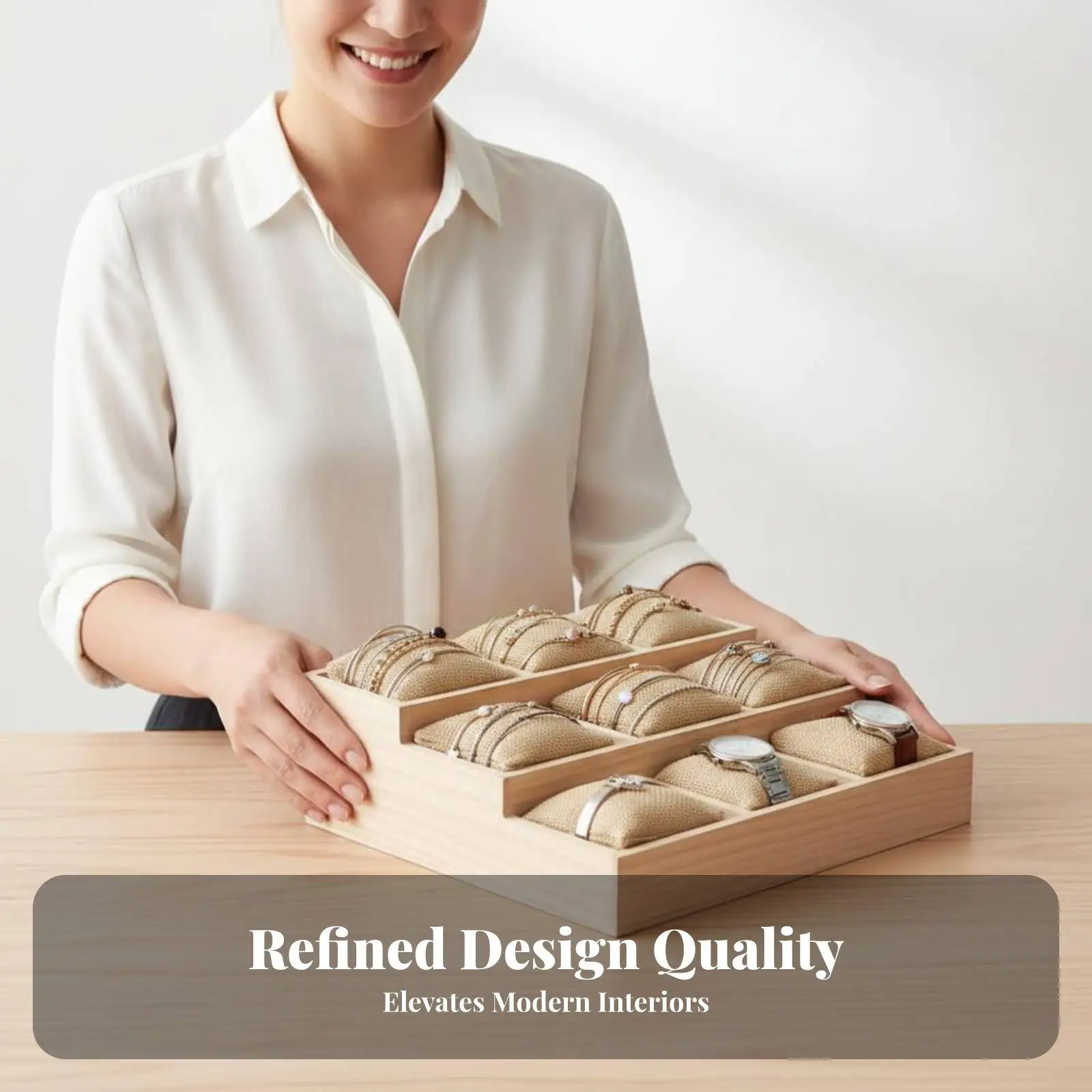 Three Tier Jewelry Stand Display Tray for Necklace Bracelet Watch Storage Organizer Box Wood