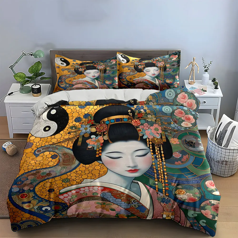 Traditional Oriental Decorative Set Bedding Set with 1 Duvet Cover 2 Pillowcases Single Double King Queen, Gift