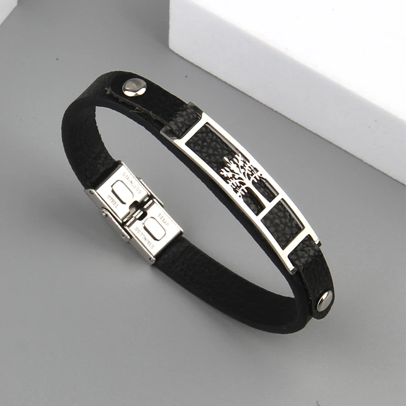 2024  Jewelry Titanium Steel Weave Cuff Bracelet Men Vintage Stainless Steel Musical symbol Leather Bracelet Pulseras