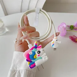 Y2K Cartoon Cute Color Unicorn Charger Cover For IPhone 11 12 13 14 18W-20W Kawaii Clear Charge Protection Cover Charger Sleeve