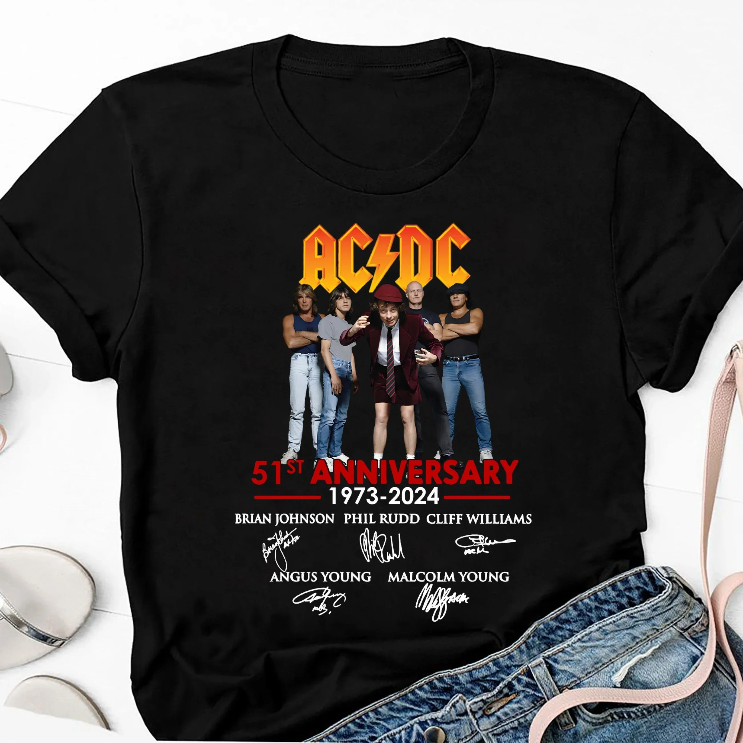 AC-DC Band 501Years Rare Vintage Black Graphic Cotton T-shirt Those about To Rock Women\'s Casual Lyrics Short Sleeve Unisex Top