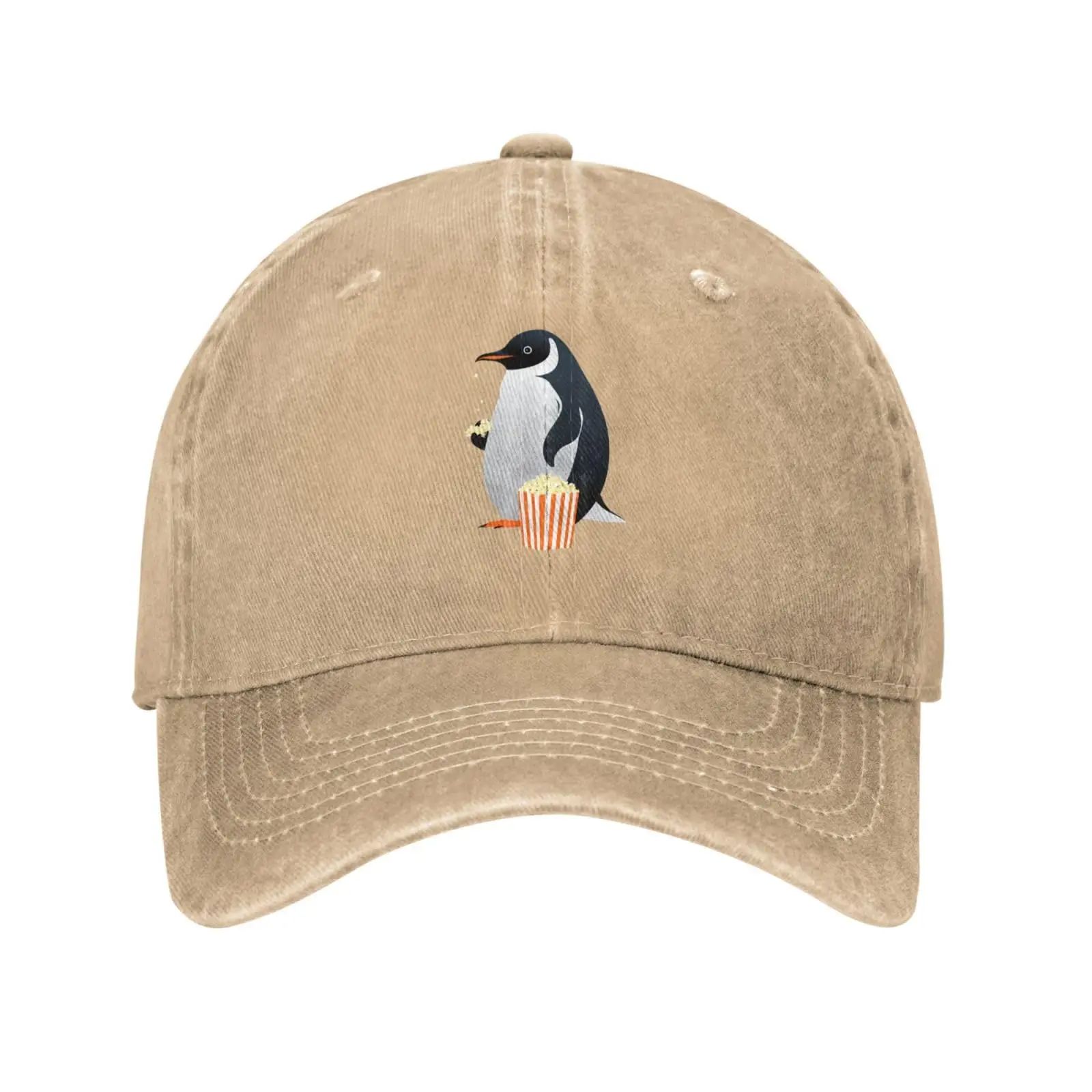

Penguin and Popcorn Printing Washed Cowboy denim Cap for Adults Stylish and Breathable Hat for Every Season