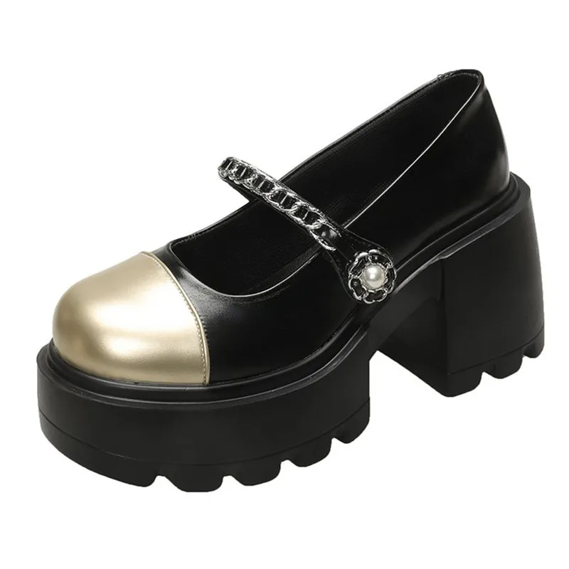 Women Shoes Loafers Punk Pearl Ladies Pumps Block Heel Round Toe Evening Chunky Heels 2025 Fashion Beau Today with Discount Shoe