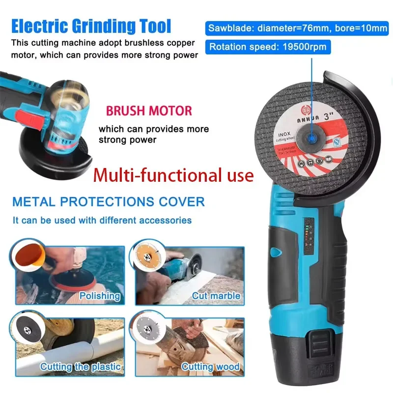

12 В аккумуляторная электрическая угловая шлифовальная машина, мини-полировальный шлифовальный станок, алмазный режущий электроинструмент для проектов по металлу и камню