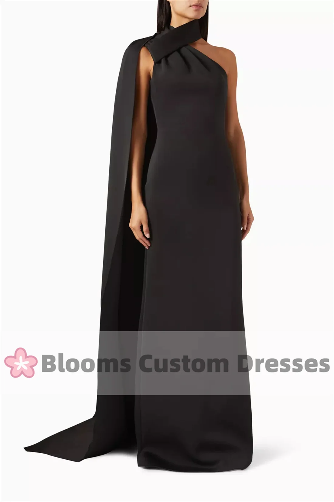 Blooms Pink One-shoulder Customized Evening Dresses For Prom Cape Saudi Wedding Formal Occasion Floor-length Party Gown