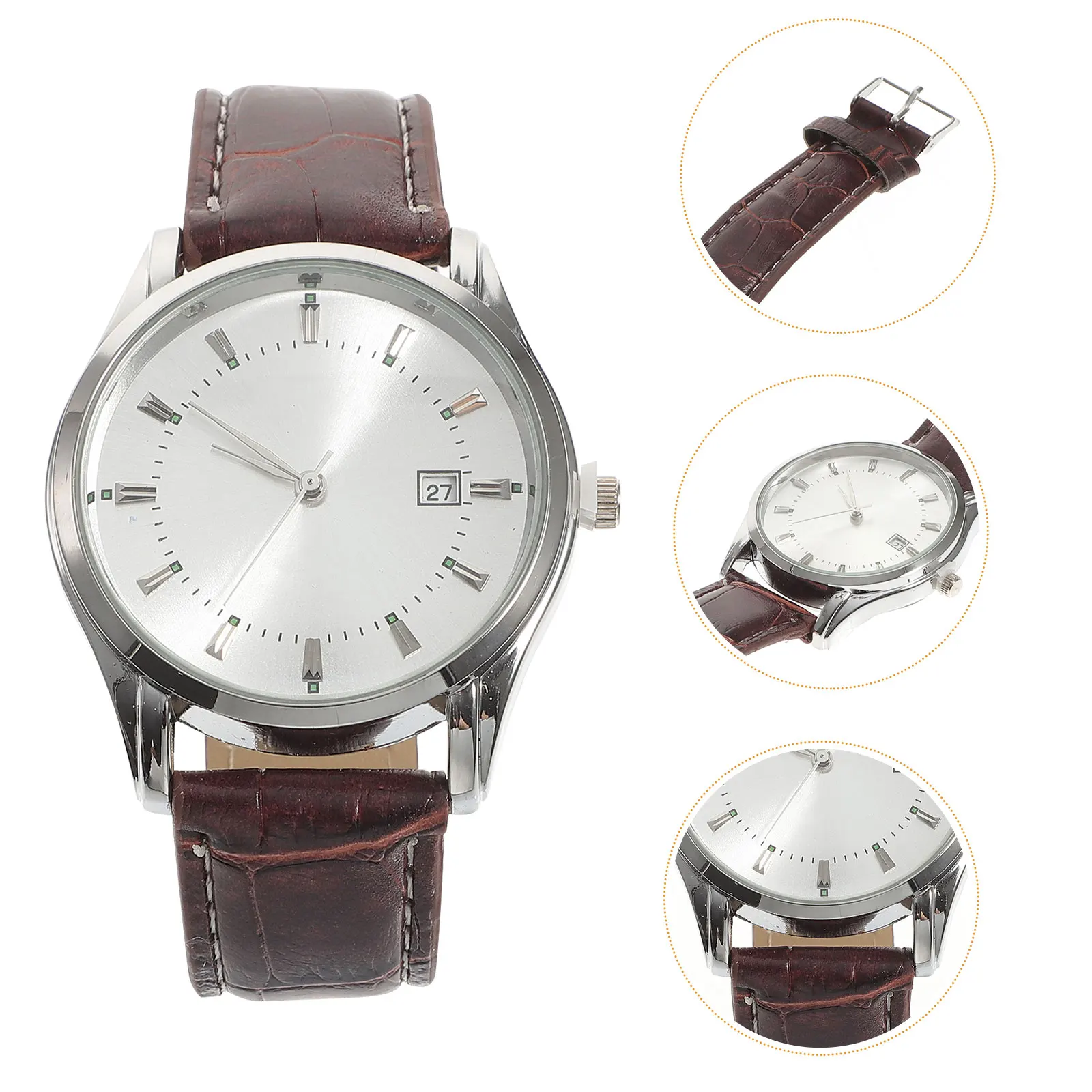 

Stainless Steel Quartz Wrist Watch For Men Boys Pu Band Precise Movement Hour Minute Second Brown Not For Swimming